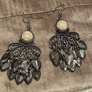 White Arizona Turquoise Silver Dangle Earrings